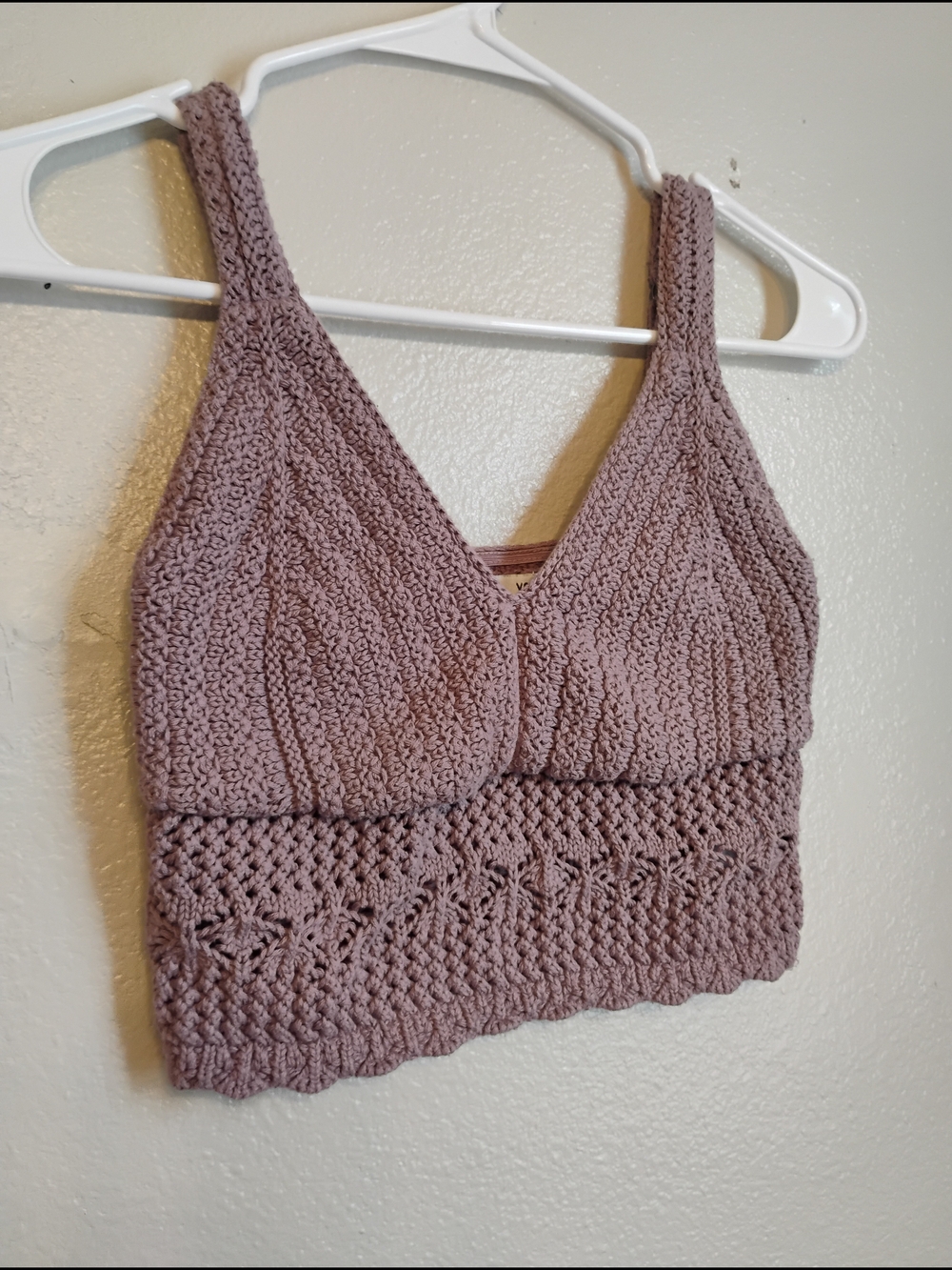 Hollister Crochet Knit Crop Top Womens XS Mauve Pink Boho Y2K Bralette